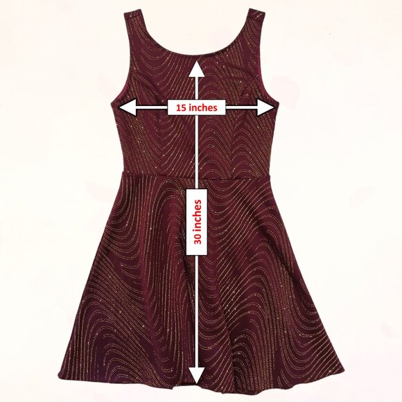 Bailey Blue Plum & Gold Sparkle A-Line Deep Back V-Neck Mini Skater Dress Size M - Picture 14 of 14